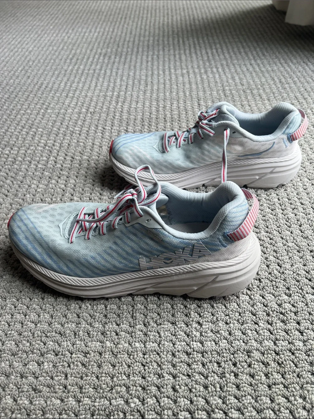 Hoka Women's Light Blue, White and Red Rincon Running Shoe